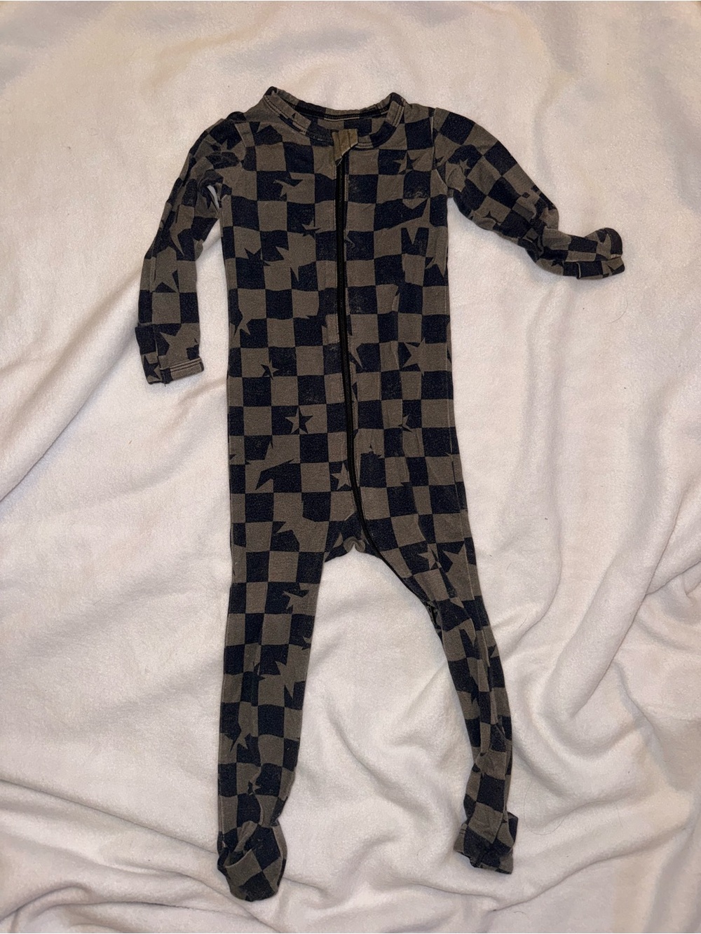 Kids Checkerfooted One-Piece Romper - Black & Olive